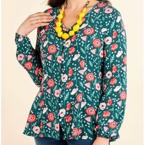 Matilda Jane  Teal Floral Yesteryear Top - M